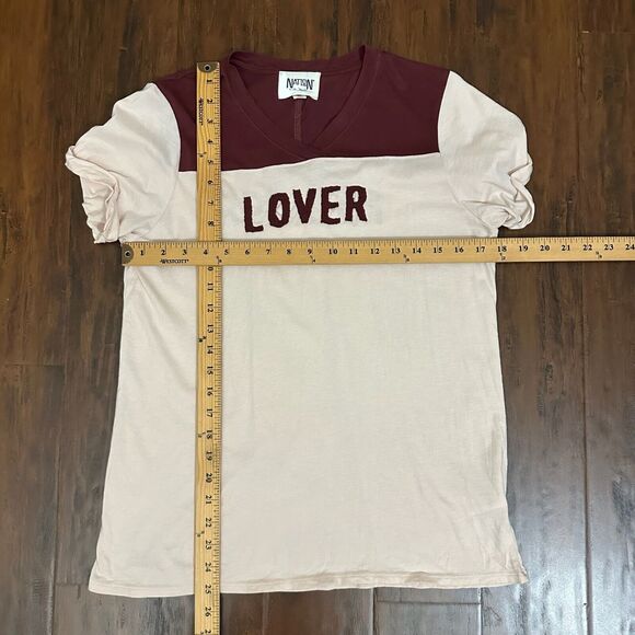 NATION LTD T-Shirt Light Pink "Lover Fighter" V-Neck SS Cotton - Picture 10 of 10